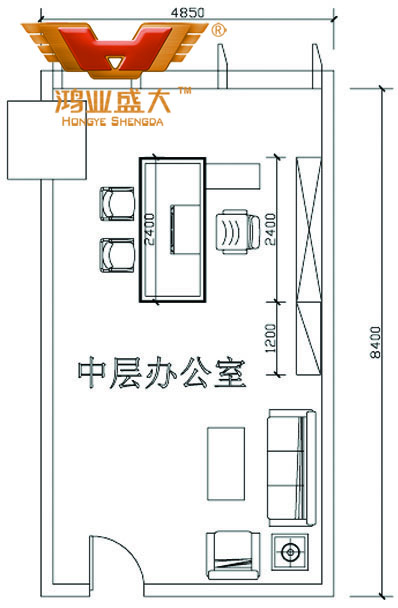 鸿业设计师将凭证客户提供尺寸，，，设计司理办公室家具CAD平面图