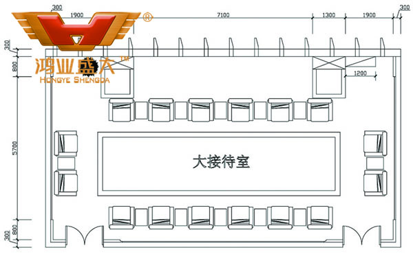 鸿业设计师凭证客户提供尺寸，，设计的接待室家具CAD平面图